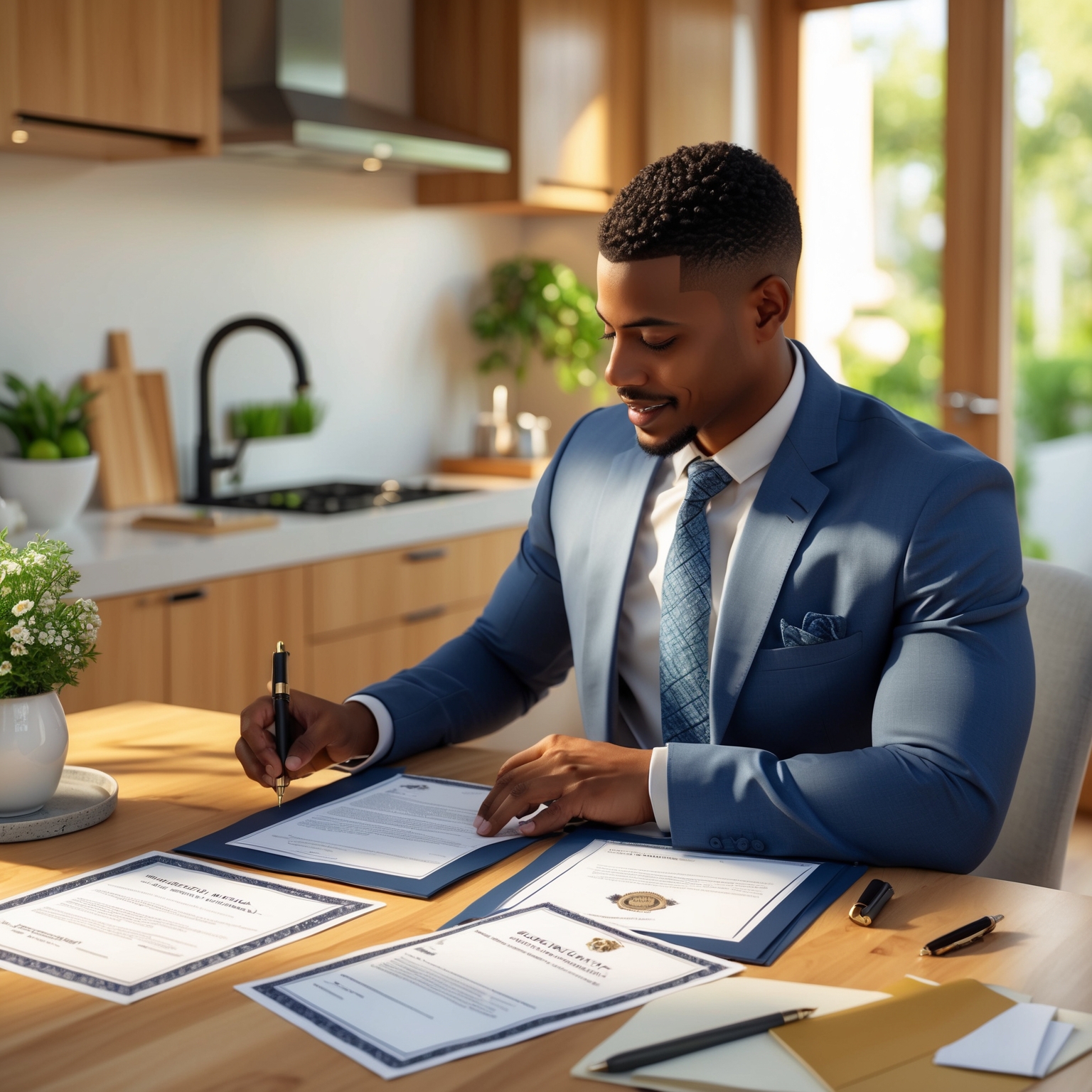 Mobile notary public notarizing documents for client at office location in Maryland
