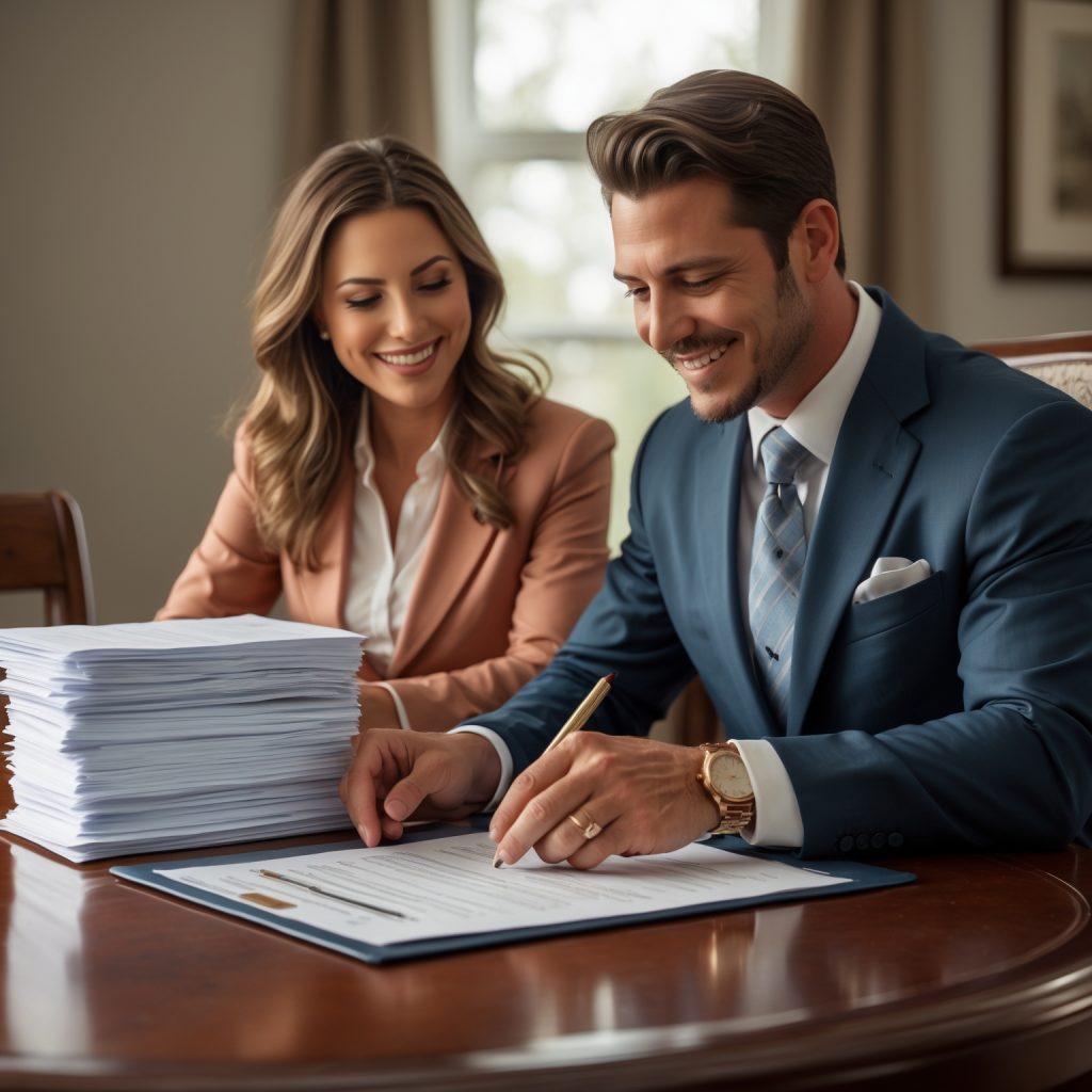 A certified loan signing agent reviewing mortgage closing documents with a homebuyer in Maryland.
